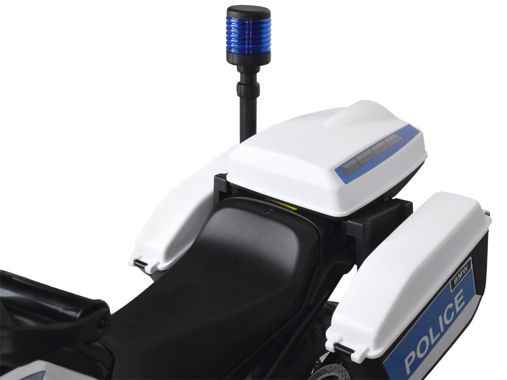 Vienvietis elektrinis policijos motociklas vaikams BMW, baltas