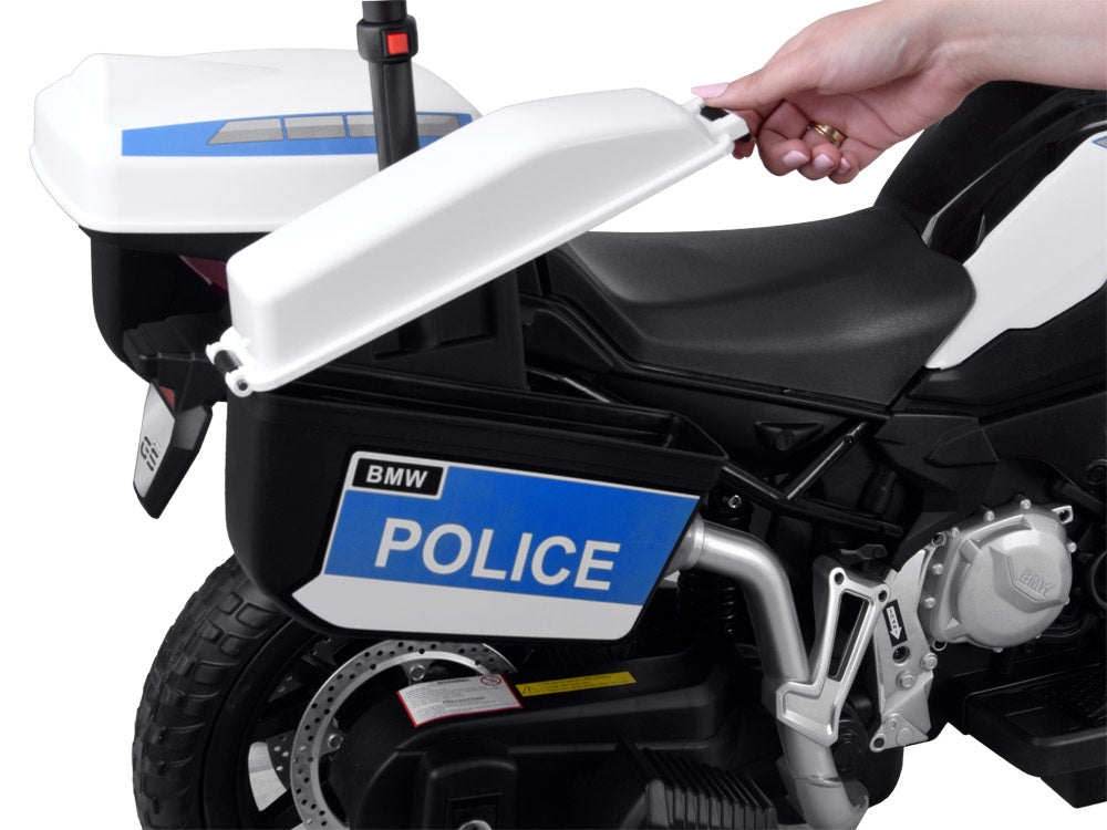 Vienvietis elektrinis policijos motociklas vaikams BMW, baltas