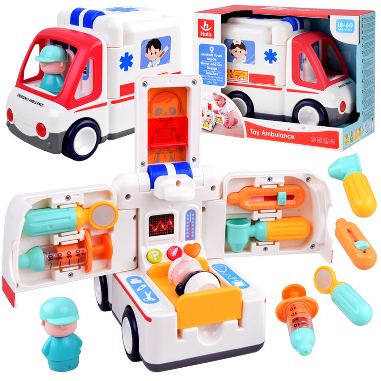 Žaislinis greitosios pagalbos automobilis su šviesos ir garso efektais
