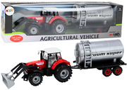 Žaislinis žemės ūkio traktorius ekskavatorius su cisterna, raudonas