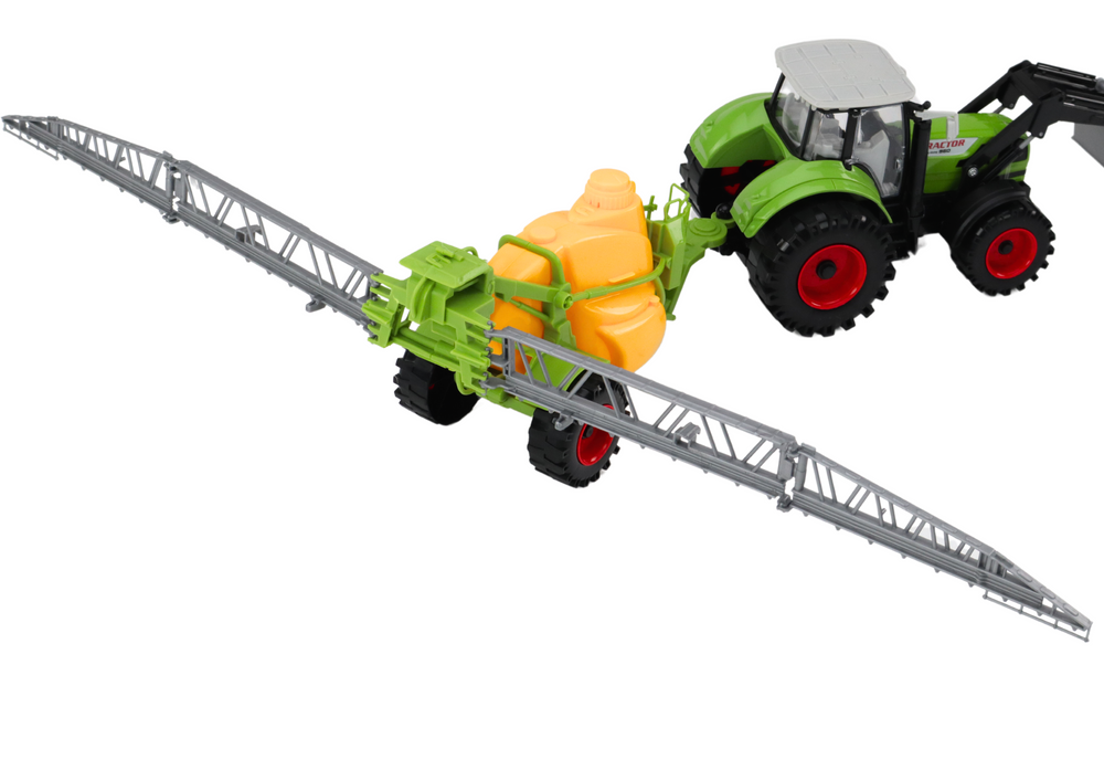 Žaislinis žemės ūkio traktorius ekskavatorius su purkštuvais, žalias