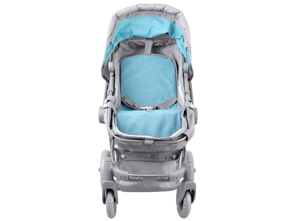 Daugiafunkcinis lėlių vežimėlis 4in1, pilkai mėlynas