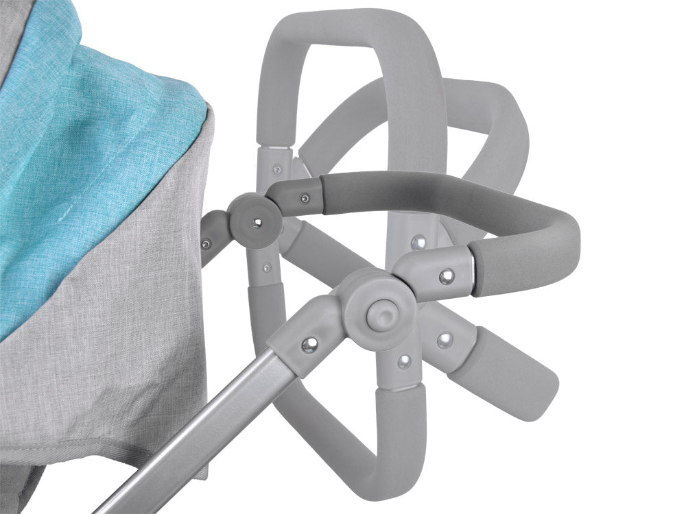 Daugiafunkcinis lėlių vežimėlis 4in1, pilkai mėlynas