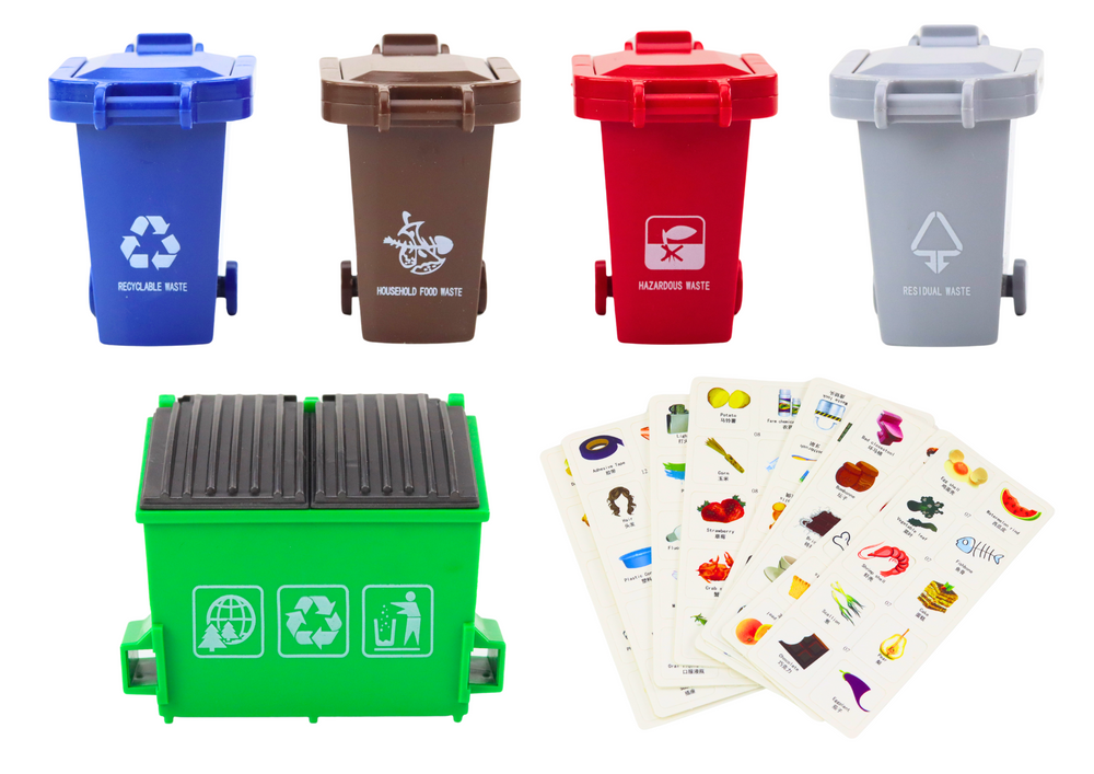 Žaislinė metalinė šiukšliavežė su spalvotomis šiukšliadėžėmis