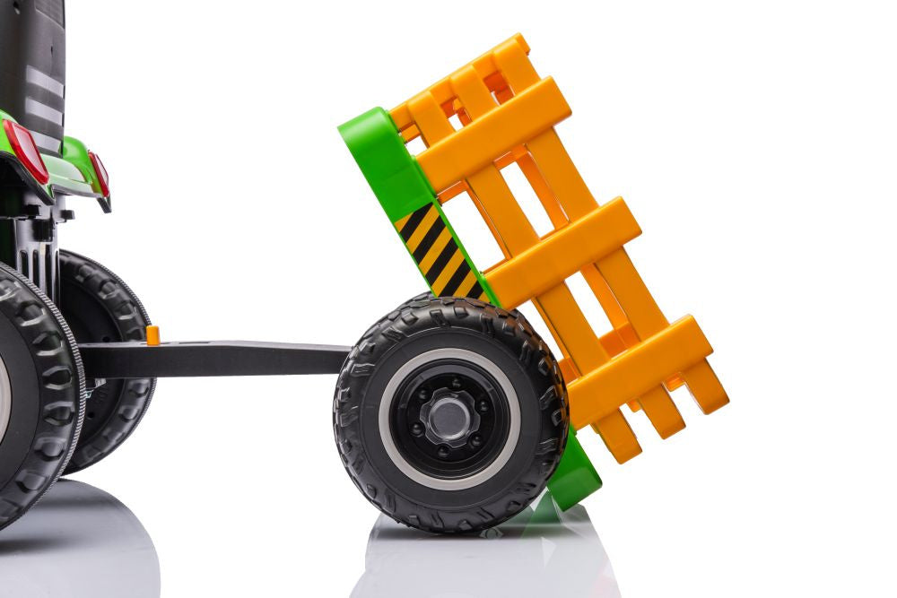 Vienvietis elektrinis traktorius su priekaba vaikams BBH-030, žalias