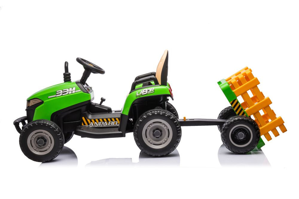 Vienvietis elektrinis traktorius su priekaba vaikams BBH-030, žalias