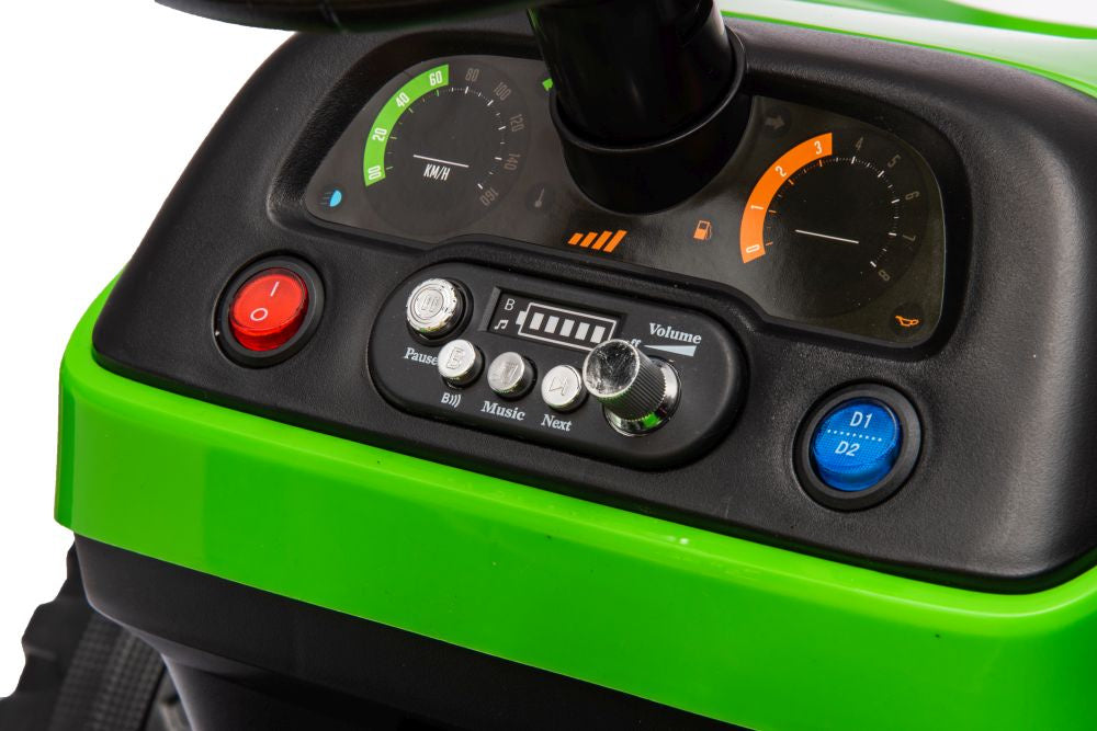 Vienvietis elektrinis traktorius su priekaba vaikams BBH-030, žalias