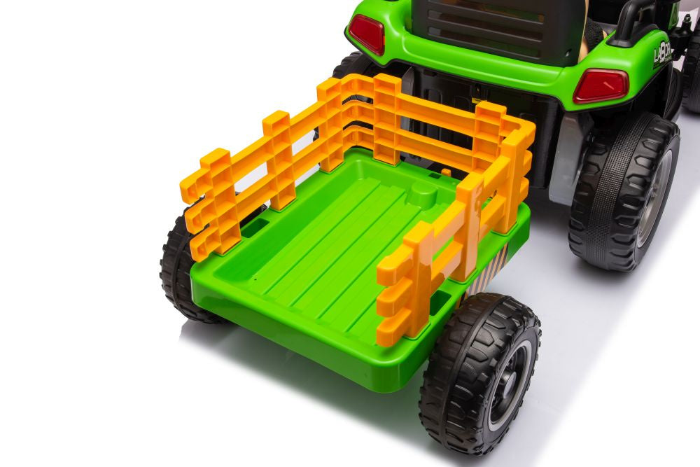 Vienvietis elektrinis traktorius su priekaba vaikams BBH-030, žalias