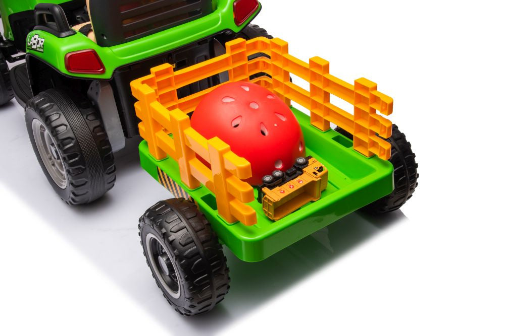 Vienvietis elektrinis traktorius su priekaba vaikams BBH-030, žalias