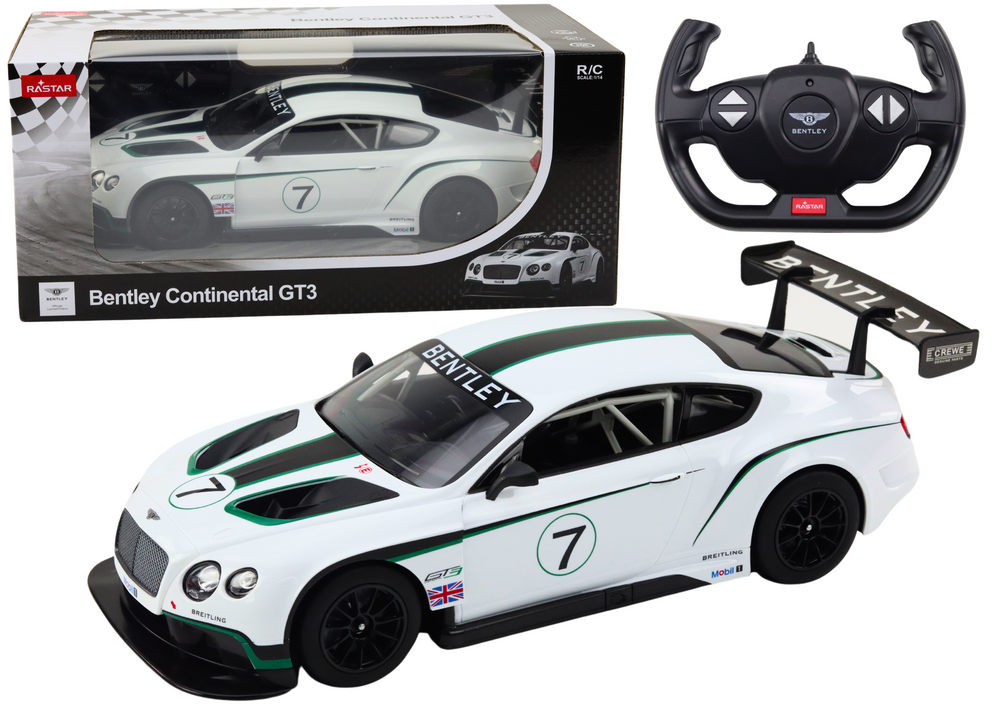 Nuotoliniu būdu valdomas sportinis Bentley Continental GT3 automobilis 1:14, baltas