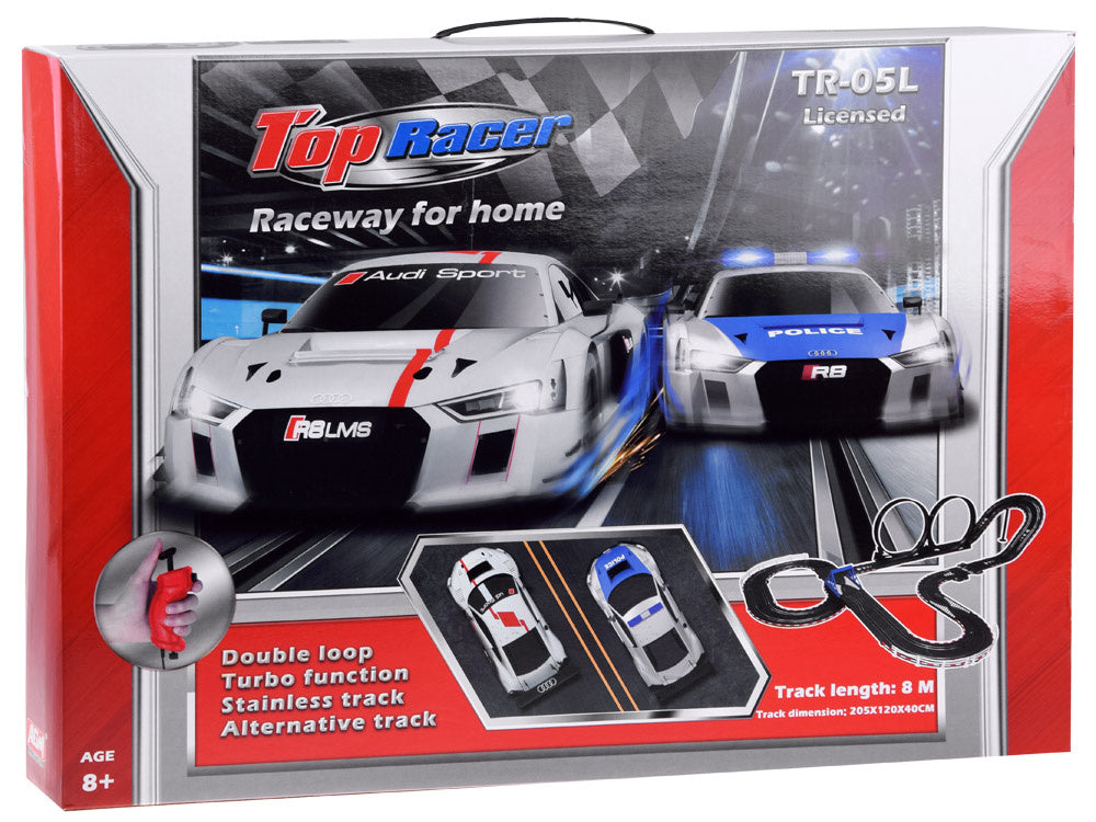 Nuotoliniu būdu valdoma lenktynių trasa su dviem AUDI automobiliais 8 m