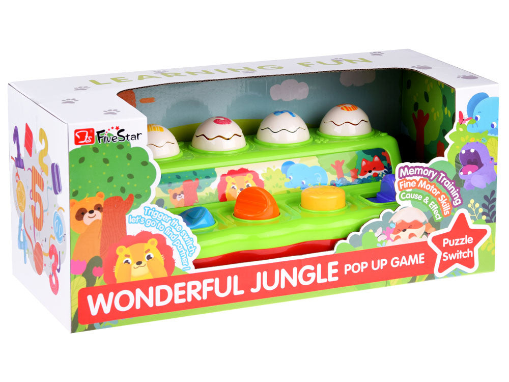 Interaktyvus žaislas "Pop-up" su šviesos ir garso efektais, gyvūnai