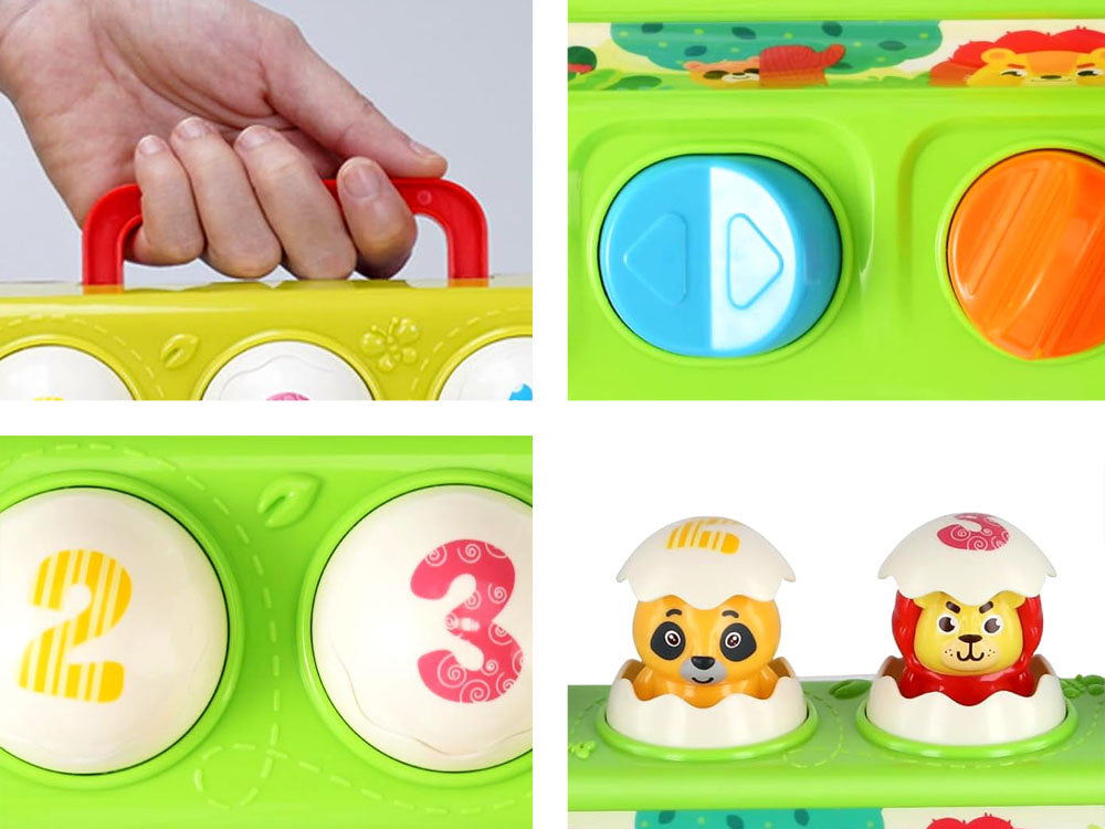 Interaktyvus žaislas "Pop-up" su šviesos ir garso efektais, gyvūnai