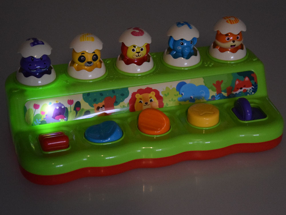 Interaktyvus žaislas "Pop-up" su šviesos ir garso efektais, gyvūnai