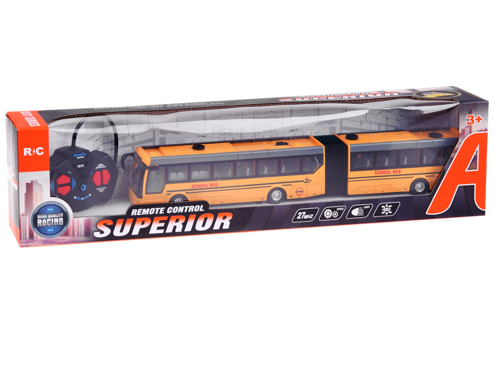 Nuotoliniu būdu valdomas autobusas su šviesos efektais, geltonas