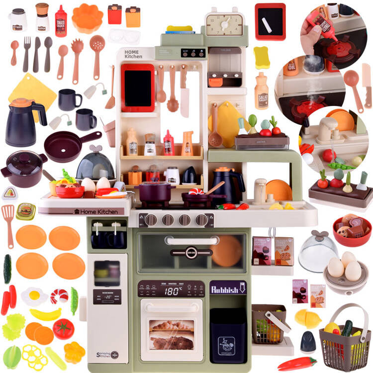 Vaikiška virtuvėlė su virtuvės indais ir maisto produktais