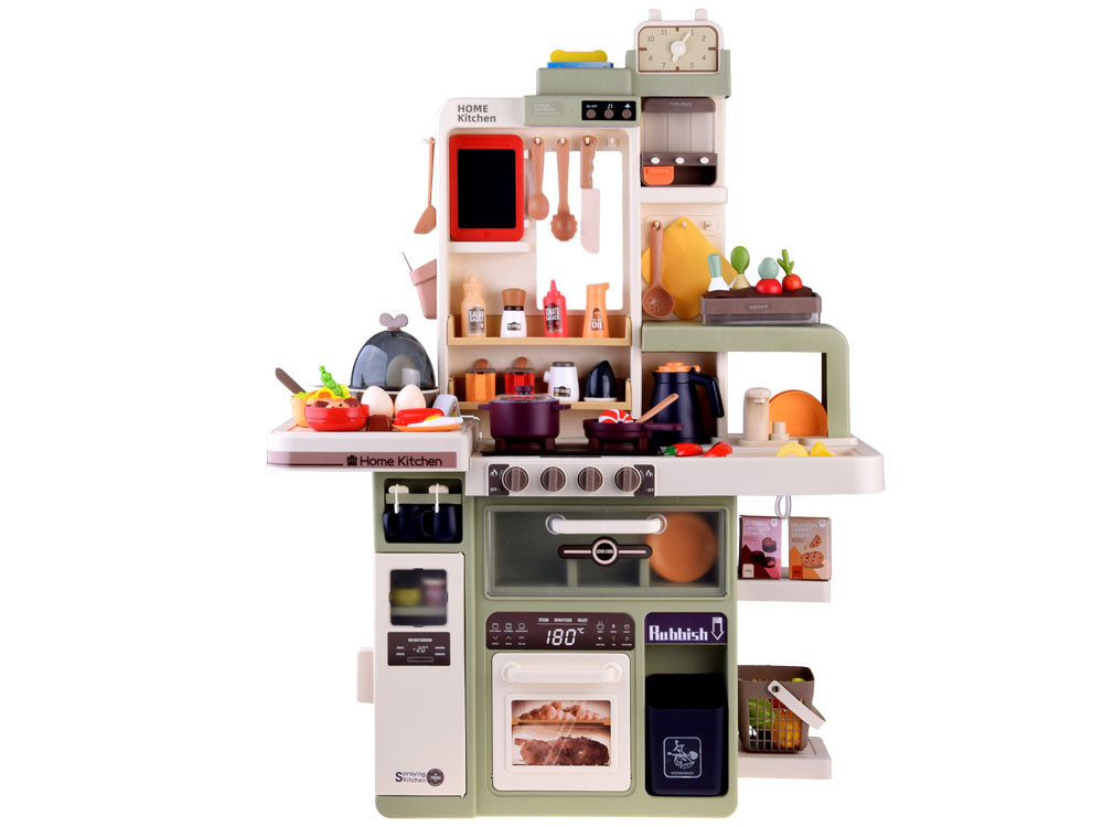 Vaikiška virtuvėlė su virtuvės indais ir maisto produktais