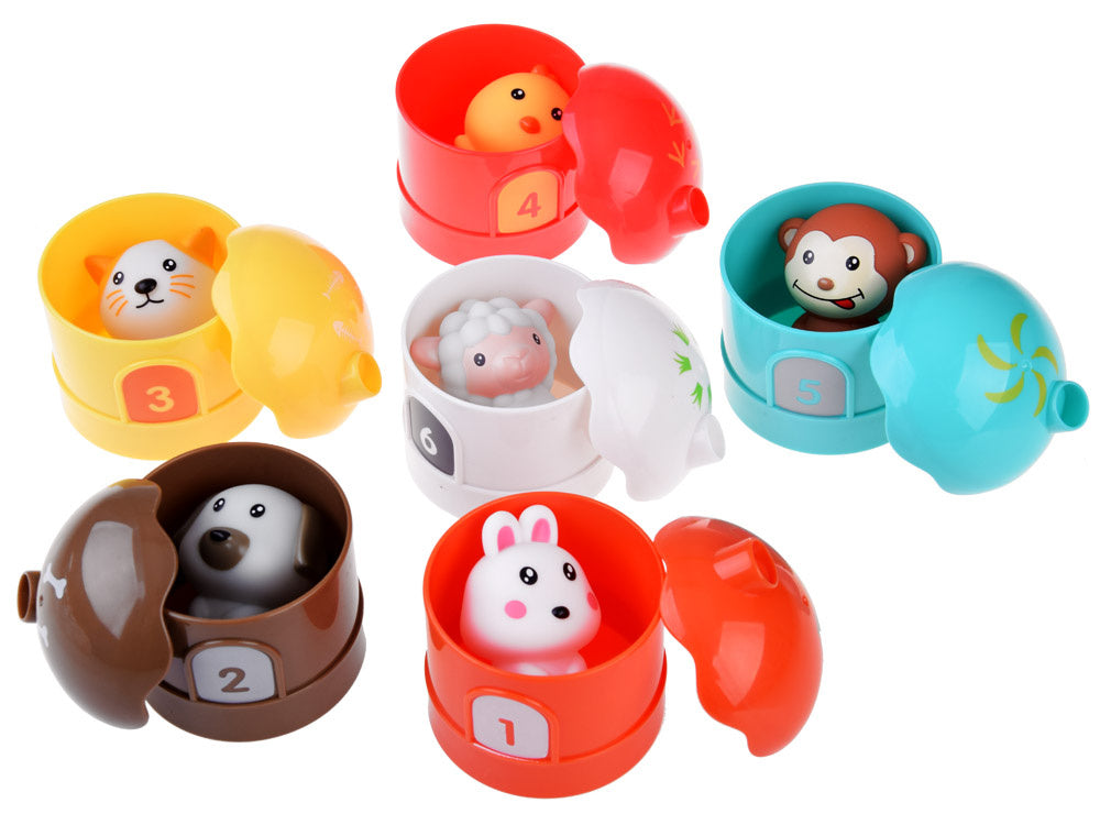 Guminių gyvūnų rinkinys nameliuose 6 vnt