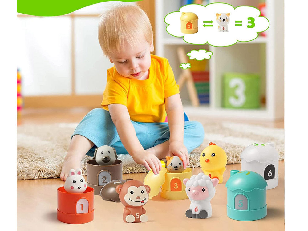 Guminių gyvūnų rinkinys nameliuose 6 vnt