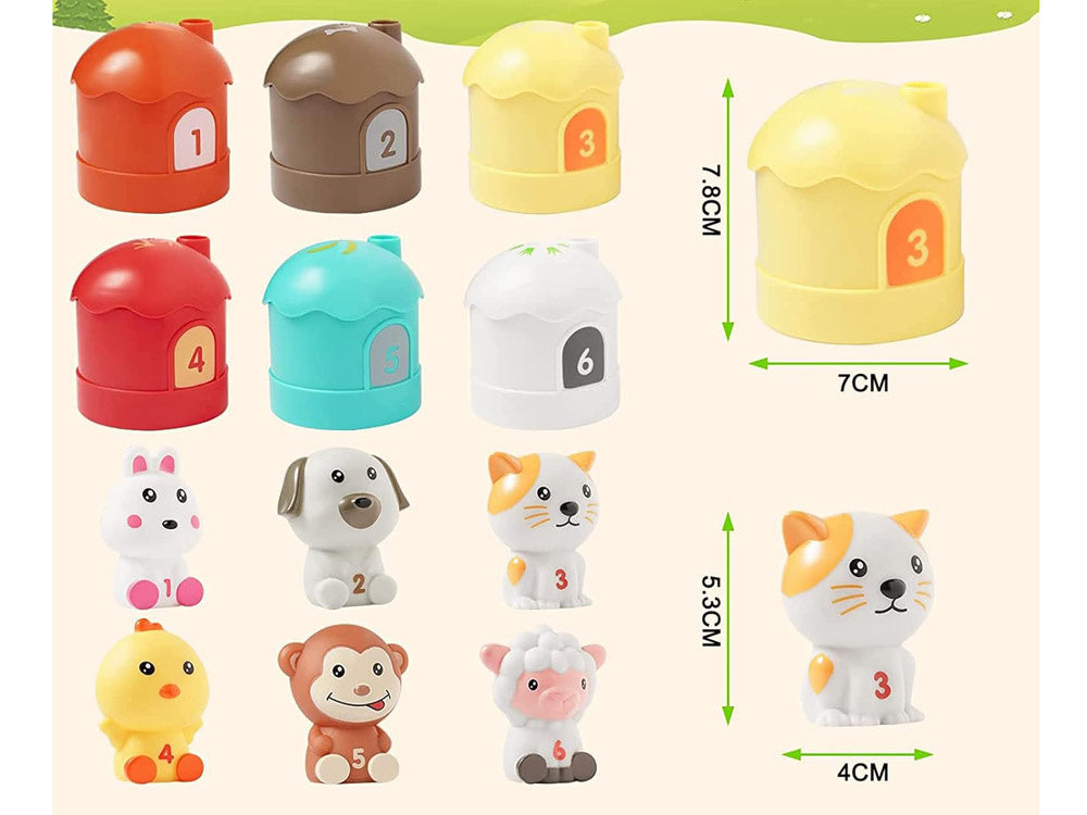 Guminių gyvūnų rinkinys nameliuose 6 vnt