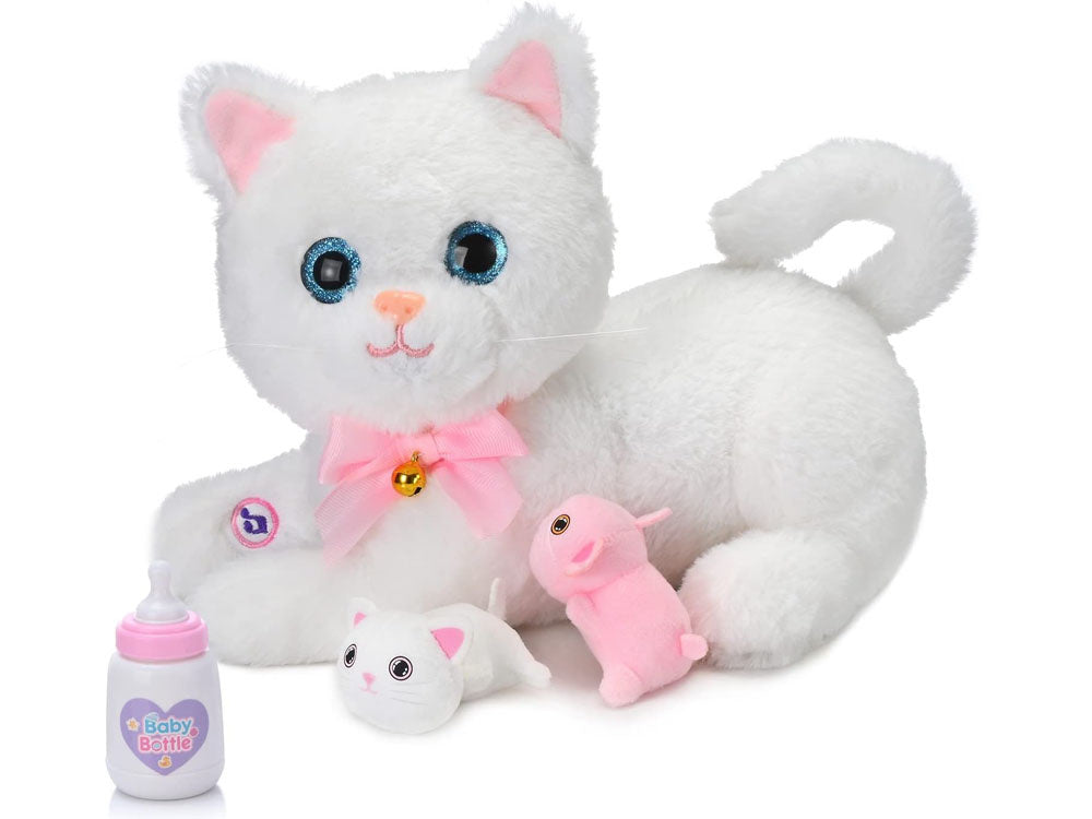 Interaktyvus katės ir kačiukų rinkinys su garso efektais, baltas