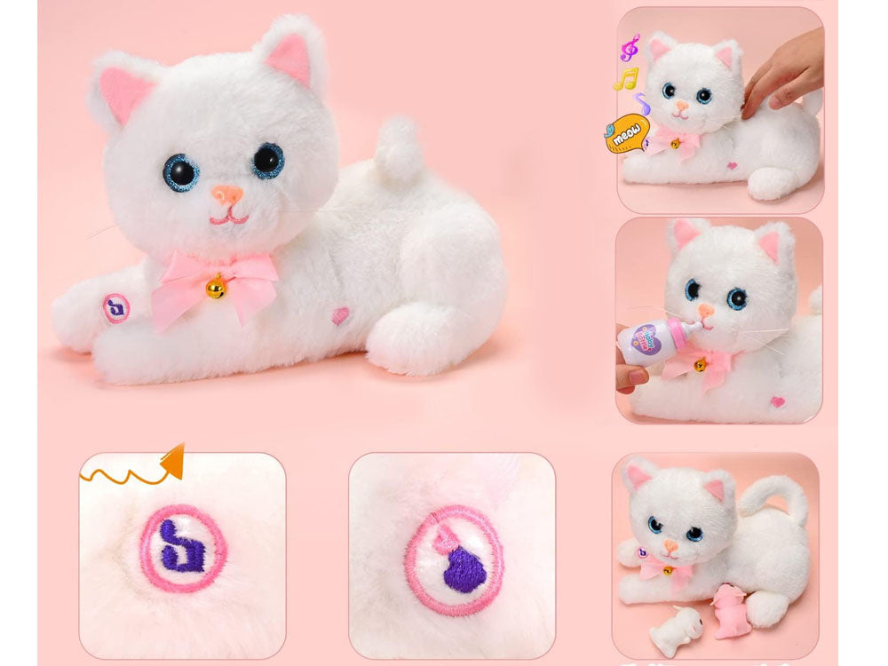 Interaktyvus katės ir kačiukų rinkinys su garso efektais, baltas