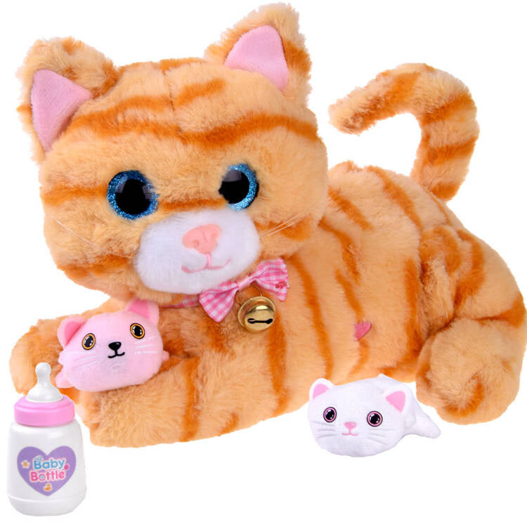 Interaktyvus katės ir kačiukų rinkinys su garso efektais, oranžinis