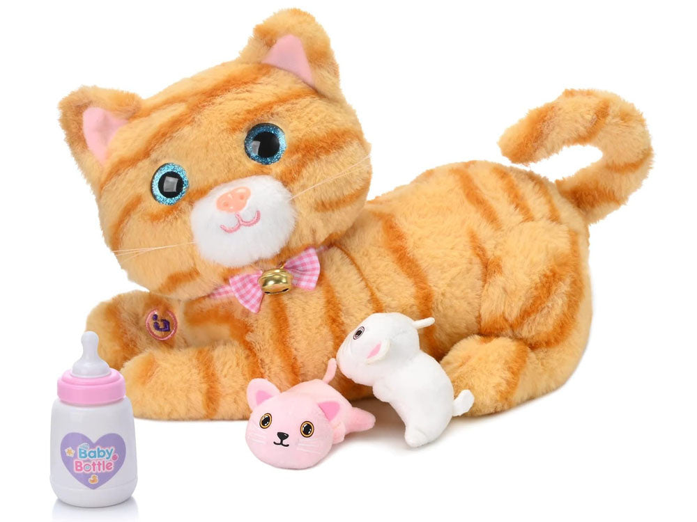 Interaktyvus katės ir kačiukų rinkinys su garso efektais, oranžinis