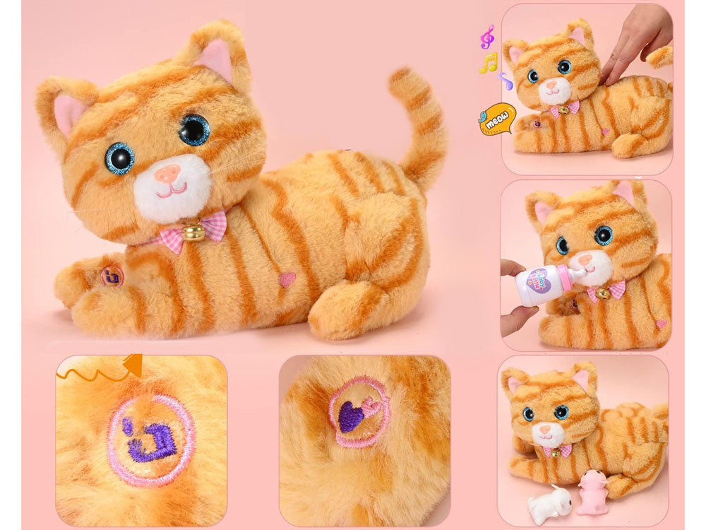 Interaktyvus katės ir kačiukų rinkinys su garso efektais, oranžinis