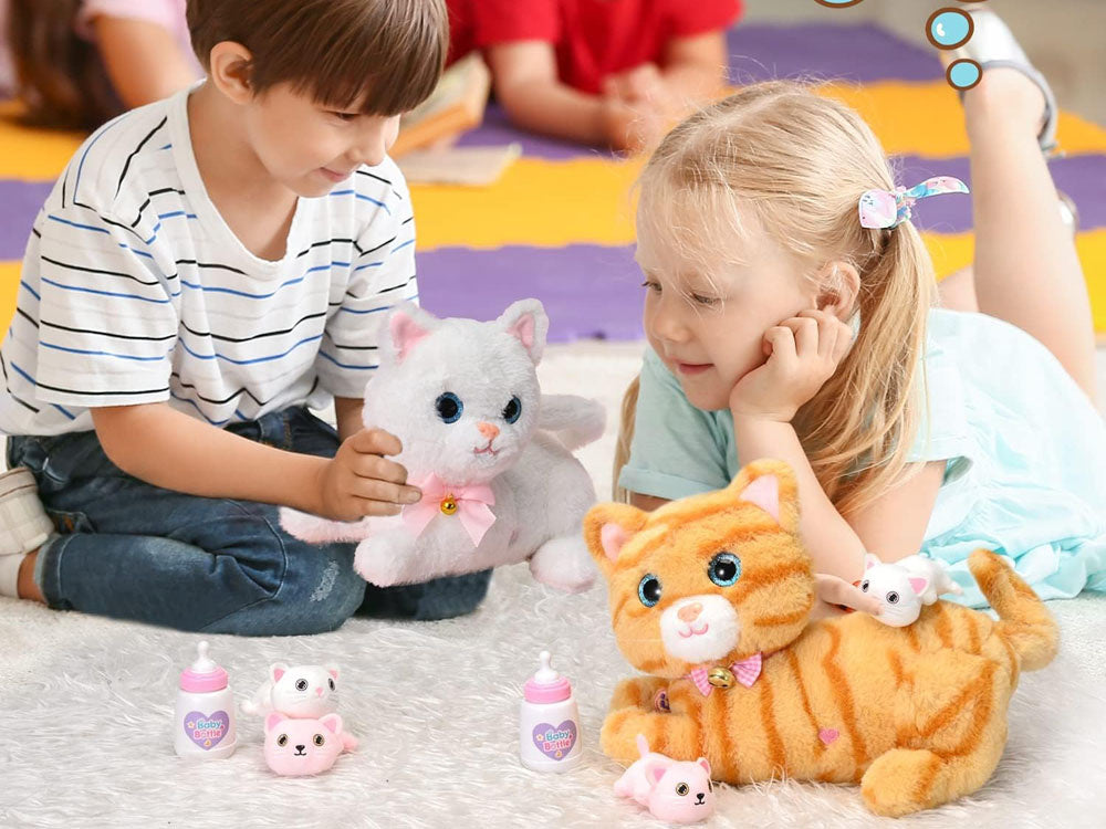 Interaktyvus katės ir kačiukų rinkinys su garso efektais, oranžinis