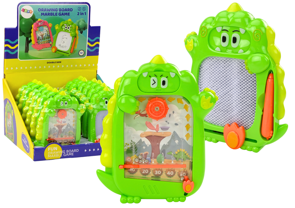 Kišeninis žaidimas ir piešimo lenta 2in1 „Dinozauras“, žalias