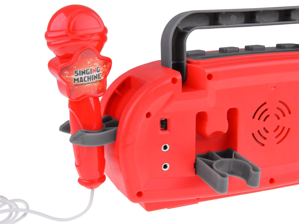 Belaidis radijo garsiakalbis su mikrofonu, raudonas