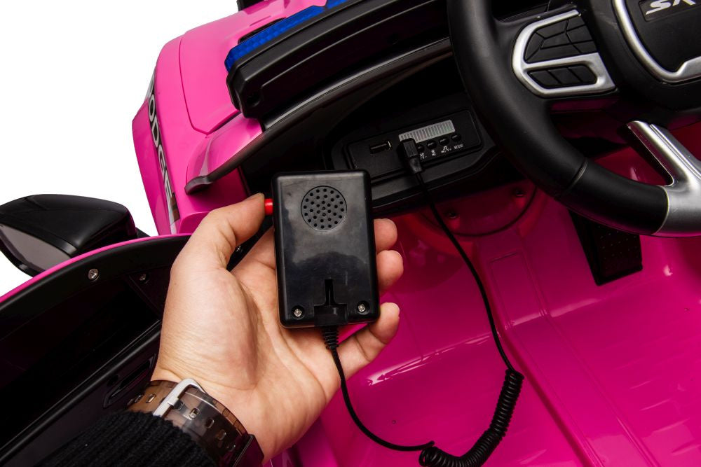 Vienvietis policijos elektromobilis vaikams Dodge Charger, rožinis