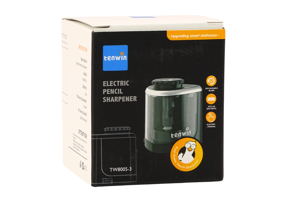 Elektrinis pieštukų ir kreidelių drožtukas 6-8 mm, juodas