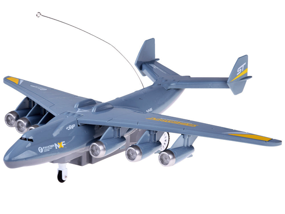 Nuotoliniu būdu valdomas lėktuvas su šviesos efektais, pilkas