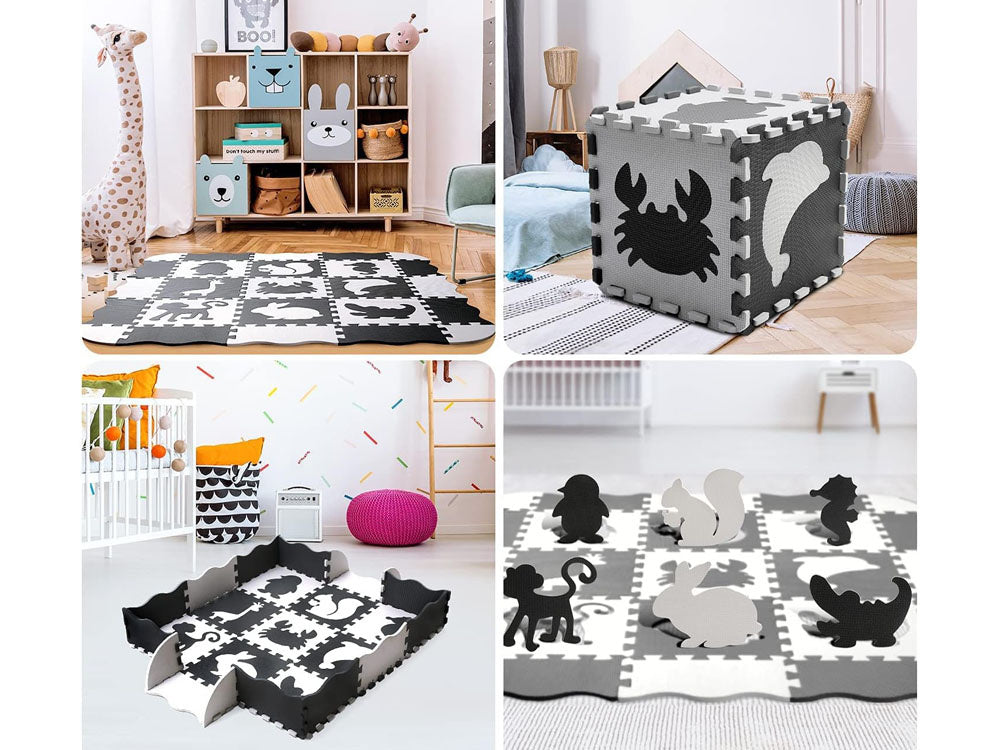 Putplasčio kilimėlis dėlionė gyvūnai, juodai balta