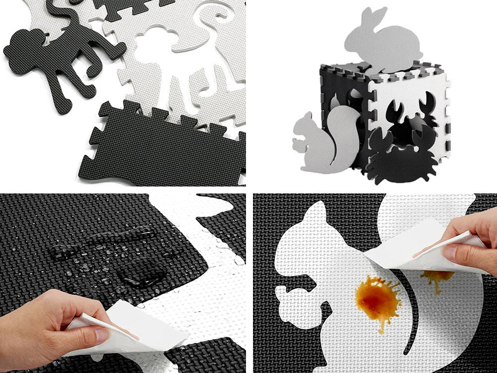 Putplasčio kilimėlis dėlionė gyvūnai, juodai balta