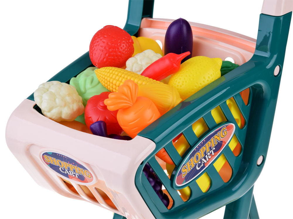 Vaikiškas pirkinių krepšelis su priedais 32 el., žalias