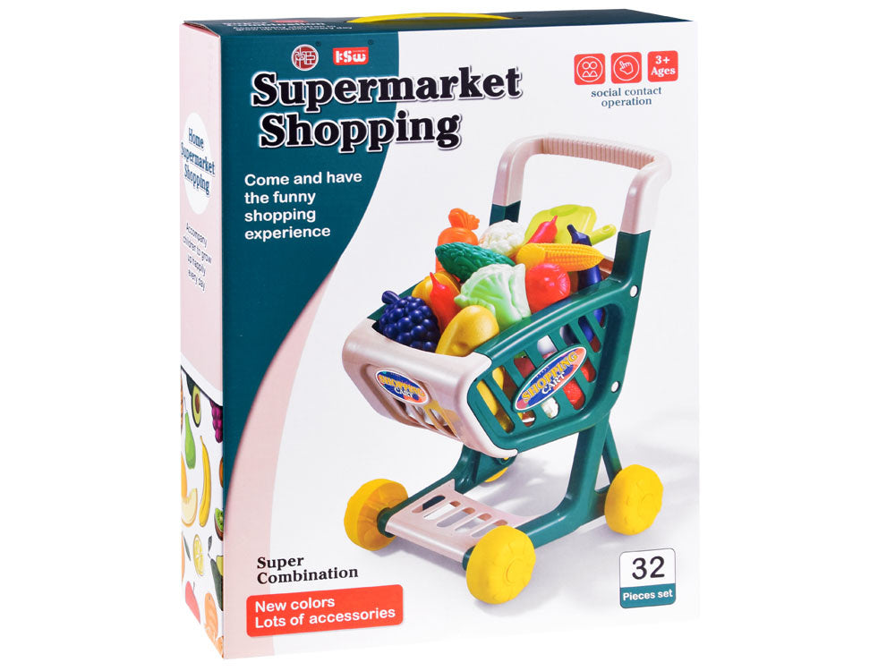 Vaikiškas pirkinių krepšelis su priedais 32 el., žalias