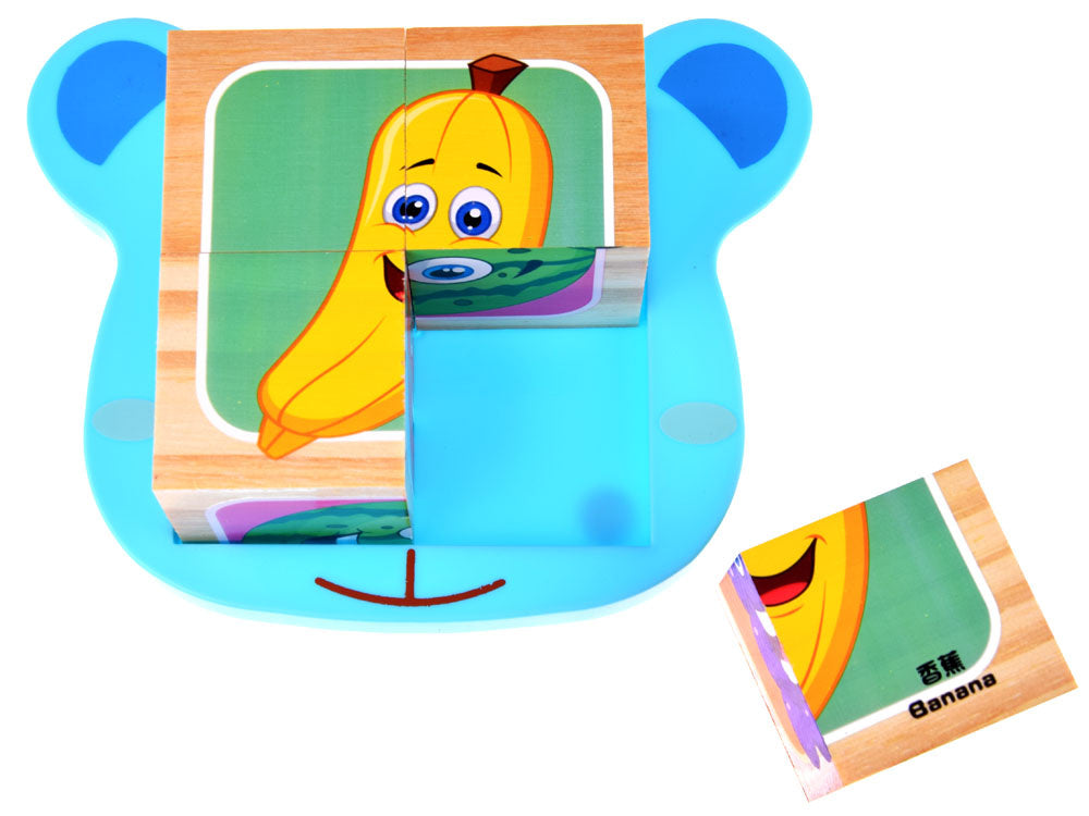 Medinių kaladėlių dėlionė 4 vnt, vaisiai