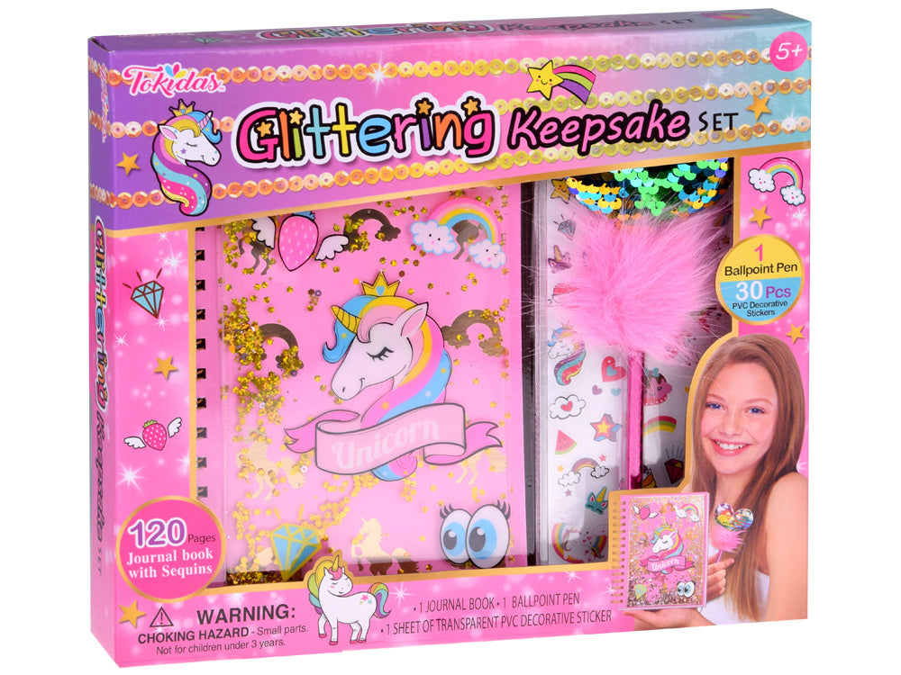 Magiškas dienoraštis su lipdukais ir rašikliu, vienaragis