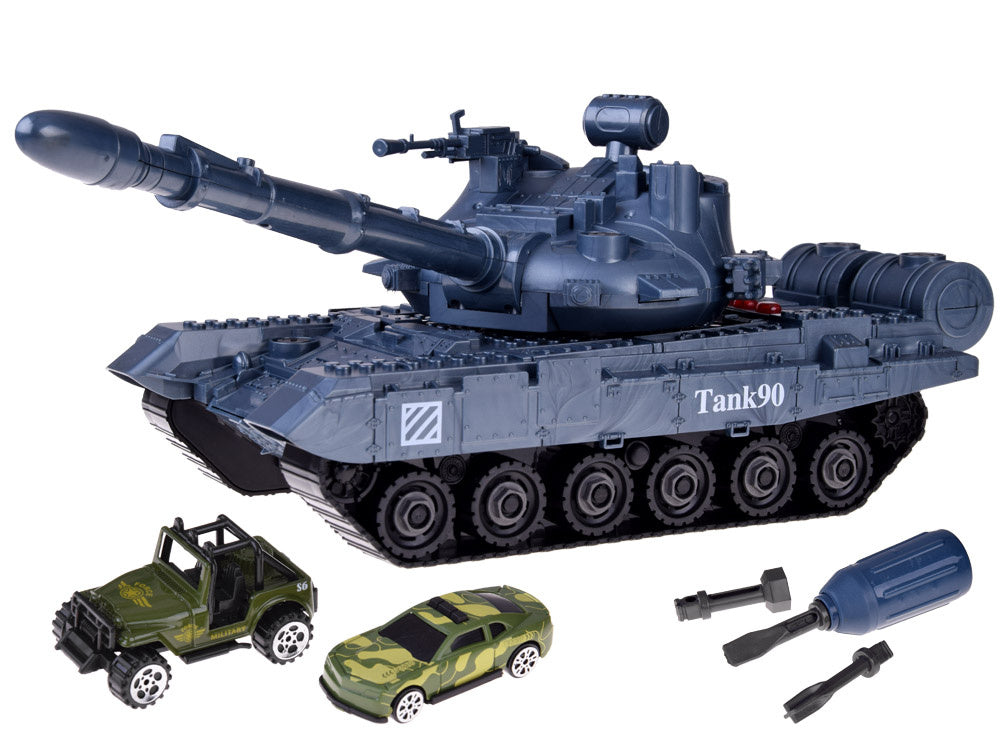 Surenkamas tankas su šviesos ir garso efektais, pilkas