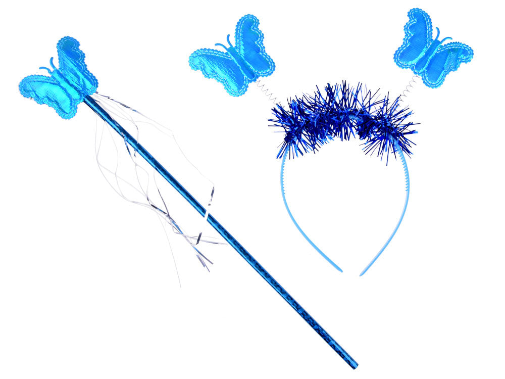 Fėjos kostiumas su šviečiančiais sparnais ir sijonu, mėlynas