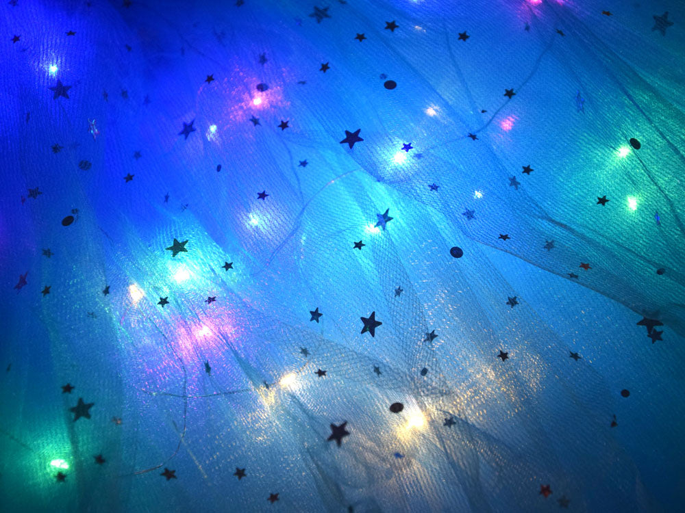 Fėjos kostiumas su šviečiančiais sparnais ir sijonu, mėlynas