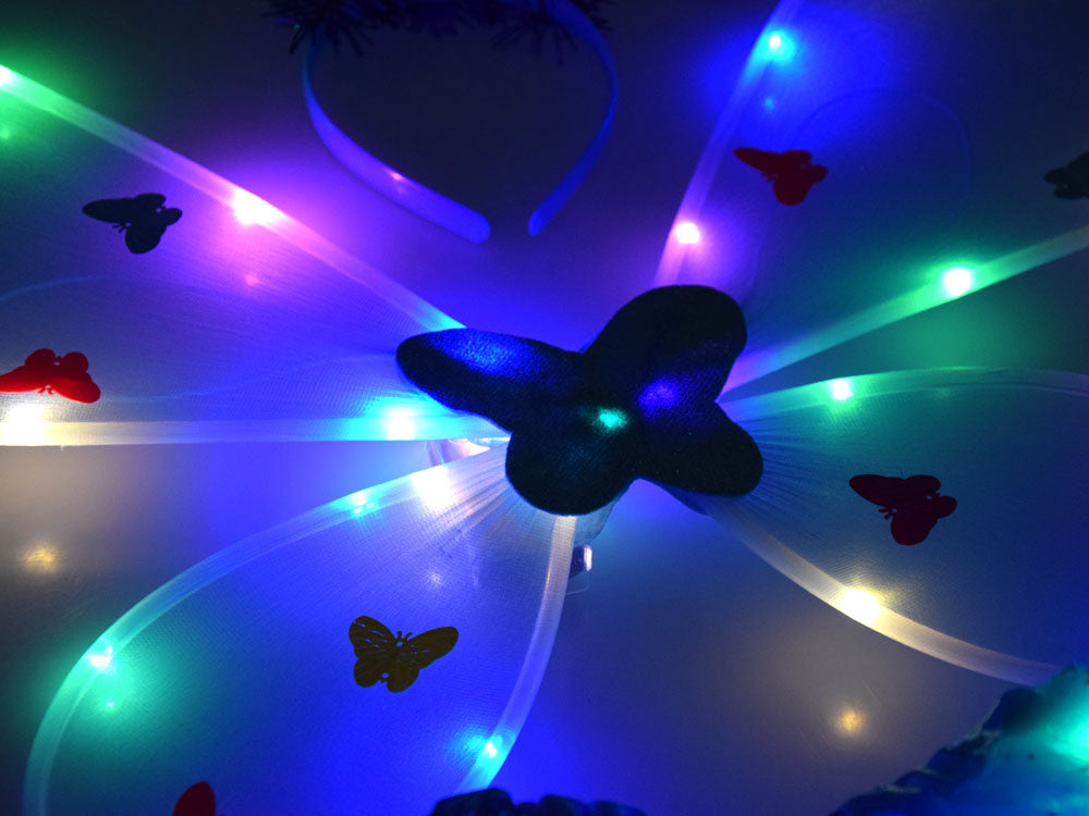 Fėjos kostiumas su šviečiančiais sparnais ir sijonu, mėlynas