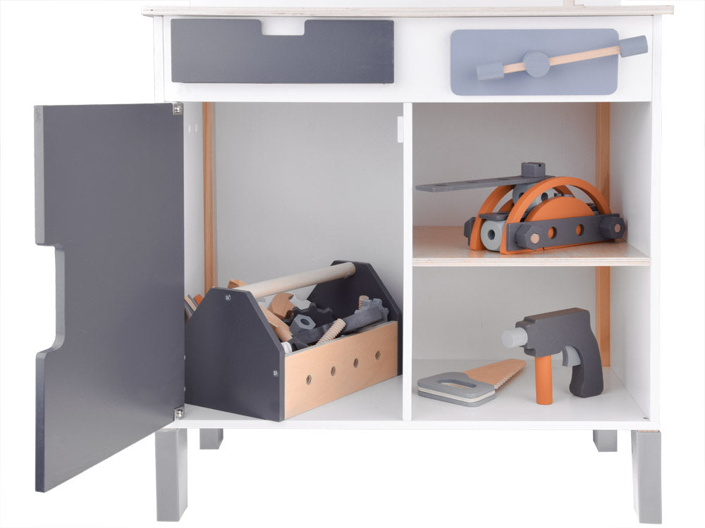 Didelės medinės meistro dirbtuvės su įrankiais-nejungti