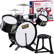 Vaikiškas būgnų rinkinys su kėde, juodas