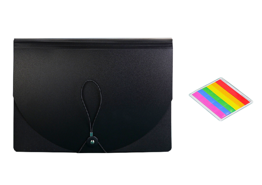 Aplankų segtuvas su spalvotais skirtukais A4, juodas