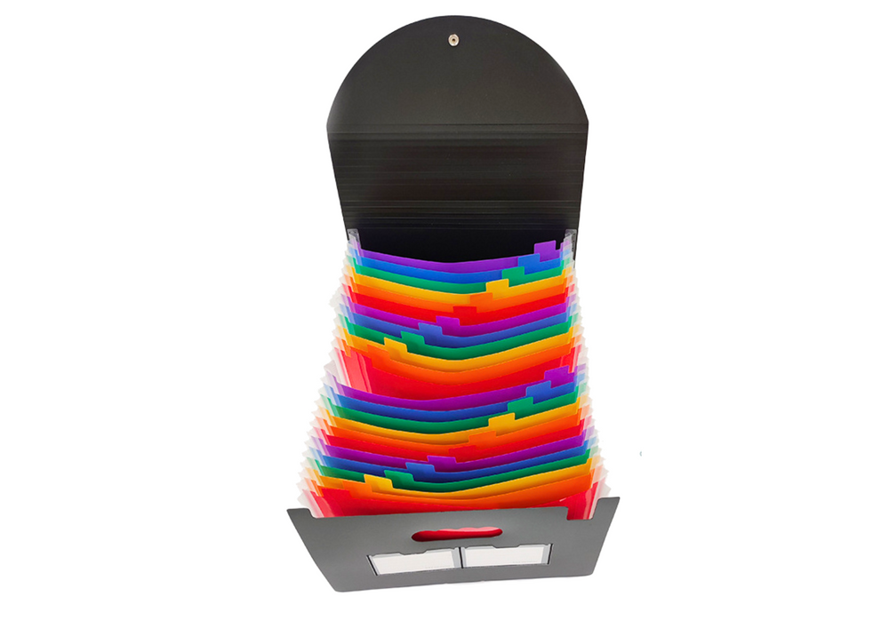 Aplankų segtuvas su spalvotais skirtukais A4, juodas