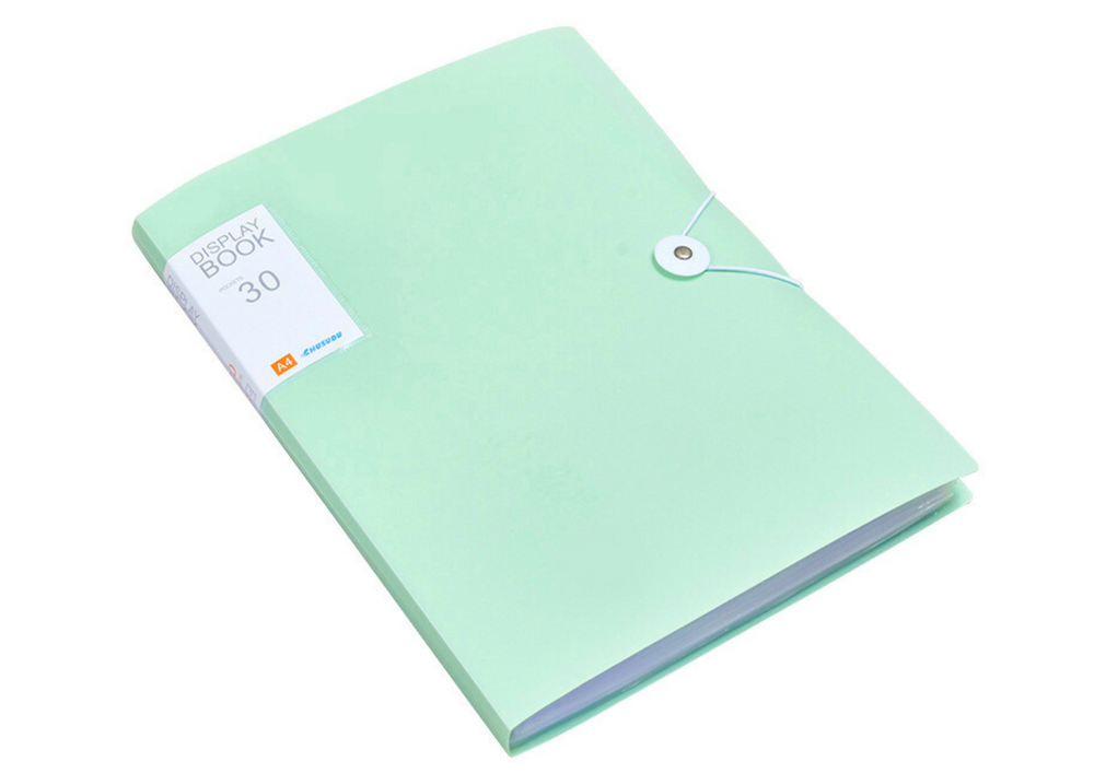 Užsegamas aplankalas dokumentams su 30 įmaučių A4, žalias